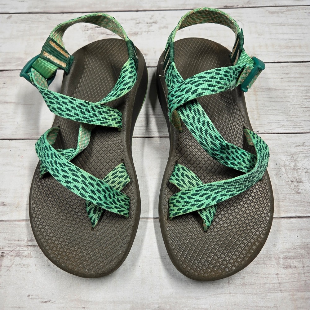 Chaco Z/Cloud 2 Sport Sandals Strappy Toe Loop Women 7 Green Geometric Straps